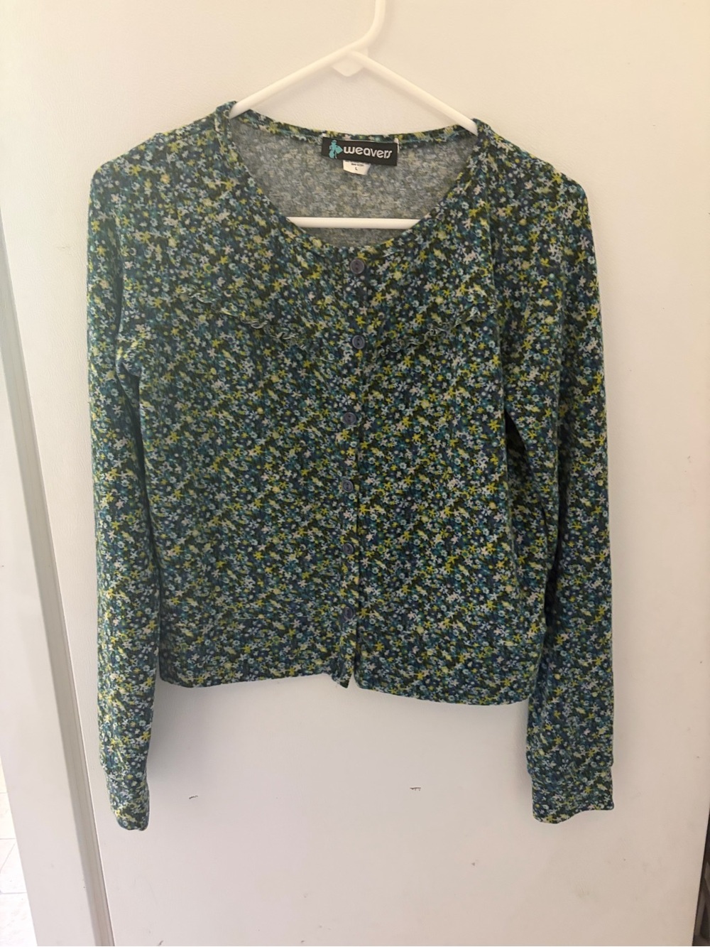 Y2K Weavers Blue-Green Floral Button Front Blouse